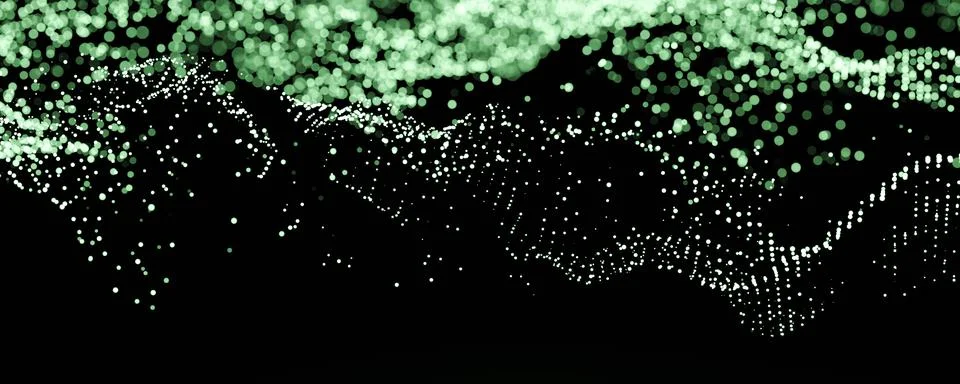 Abstract green technology point mesh network in dark space 3d render Stock Illustration