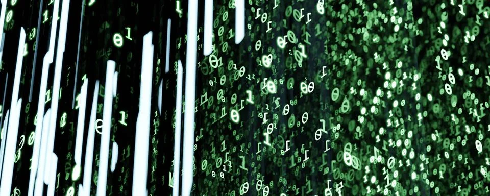 Abstract green technology wallpaper with data program code 3d render Illustrazione stock