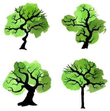 Abstract green trees with splashes of color Stock Illustration