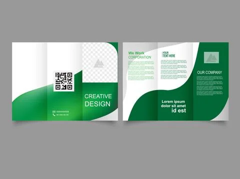 Abstract green trifold brochure. Vector graphics and design. Stock Illustration