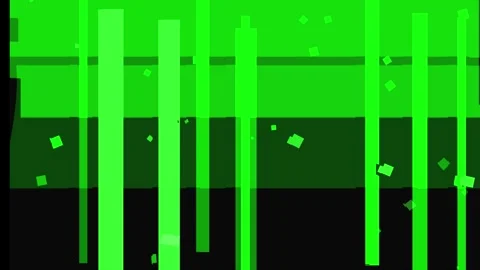 Abstract green vertical bars with scattered squares on a dark background Stock Footage 335442085