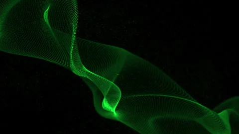 Abstract green wave-like pattern on black background, creating flowing and Stockbeeldmateriaal 291986674