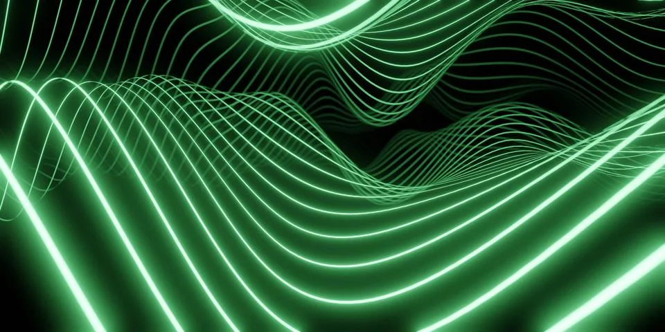 Abstract Green Wave Patterns on Dark Background Stock Illustration