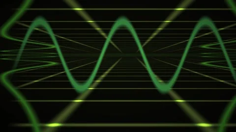 Abstract Green Waveform Oscillating on Digital Grid Background. Stock Footage 333917191