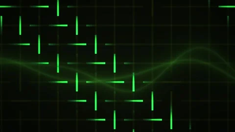 Abstract Green Waveform Oscilloscope Display with Grid Pattern. Stock Footage 334492318