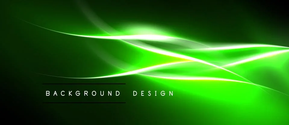 Abstract green waves, dynamic light effects. Dark background creates vibrant Illustrazione stock