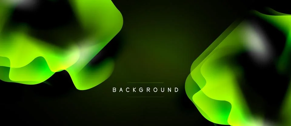 Abstract green waves flow across dark background. Modern design features smoo 库存插图