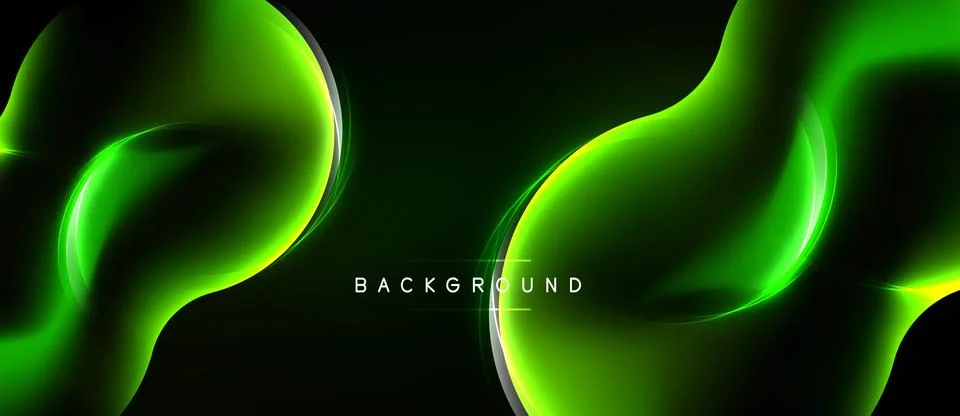 Abstract green waves flow across black space. Bright highlights create dynami Stock Illustration