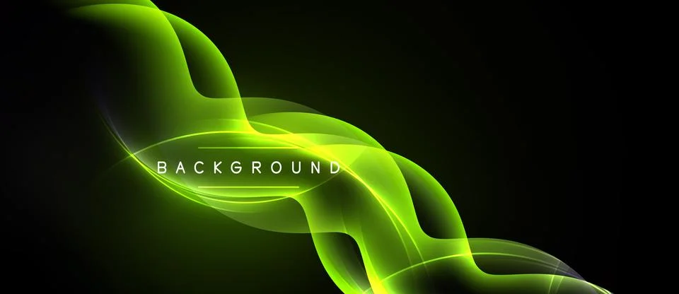 Abstract green waves flow across black space. Dynamic lines create elegant, Stock Illustration