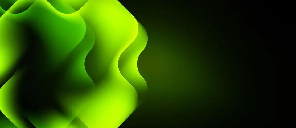 Abstract green waves flow, creating dynamic visual effect. Dark background Illustrazione stock
