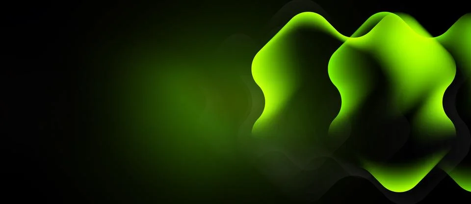 Abstract green waves, flowing forms, dark background. Smooth gradients create Stock Illustration