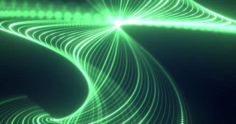 Abstract green waves from lines and dots particles of glowing swirling futu.. Stock Illustration