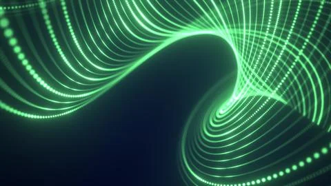 Abstract green waves from lines and dots particles of glowing swirling futu.. Stock Illustration