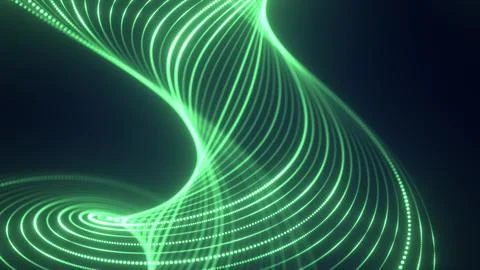 Abstract green waves from lines and dots particles of glowing swirling futu.. Stockillustratie
