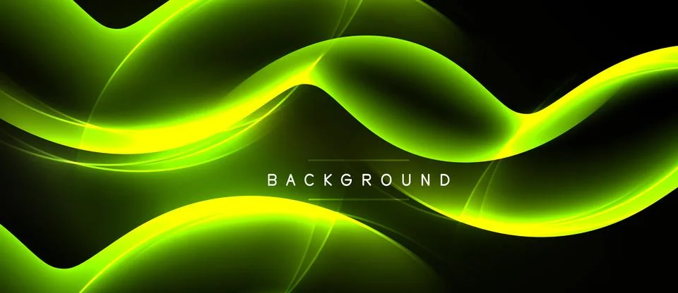 Abstract green waves over black background. Dynamic light effects create fl.. Stock Illustration