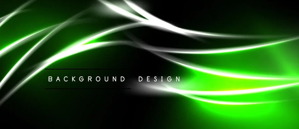 Abstract green waves, silver lines, dark background. Modern design element, Stock Illustration