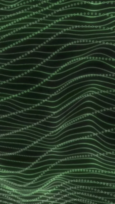 Abstract Green Wavy Lines and Dots Forming a Digital Landscape on a Dark an.. Stock Footage 337463980