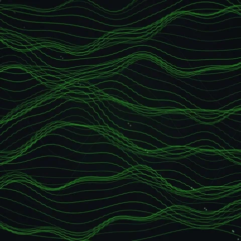 Abstract Green Wavy Lines on Dark Background - Futuristic Digital Data Flow Stock Footage 346281986