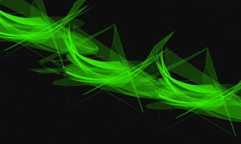 Abstract Green Wavy Shapes with Sharp Edges on Black イラスト素材
