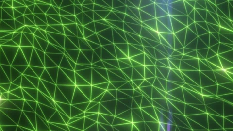 Abstract green wireframe network with glowing polygon mesh Stock Footage 334687925
