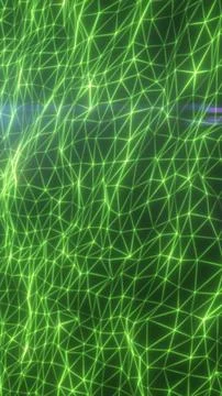 Abstract green wireframe network with glowing polygon mesh, digital lines, .. Stock Illustration