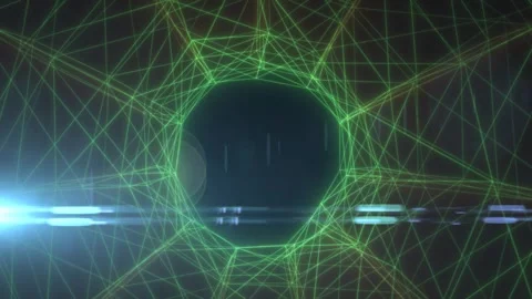 Abstract green wireframe portal with glowing network lines and dark central.. Stock Footage 337879219