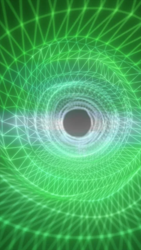 Abstract green wireframe tunnel with glowing polygon mesh, digital network .. Stock Footage 333531708