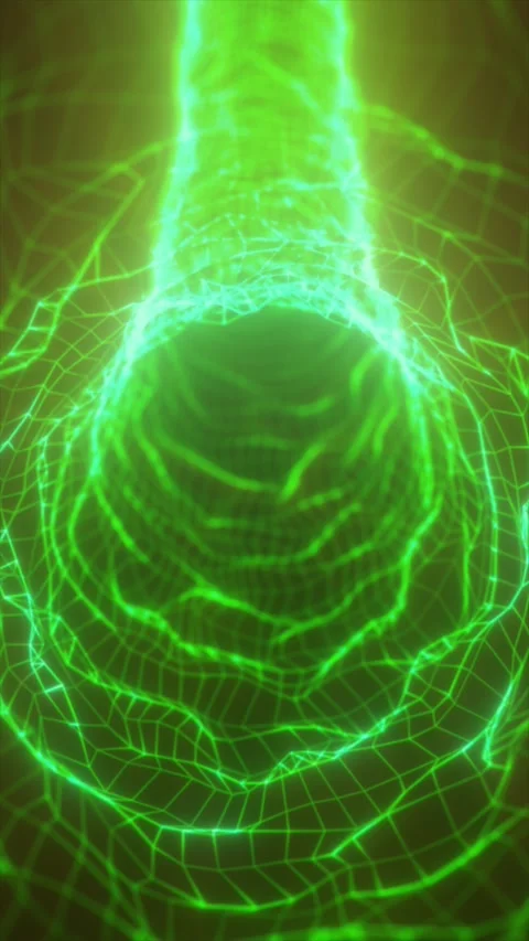 Abstract green wireframe vortex with glowing mesh contours and layered digi.. Stock Footage 330885541