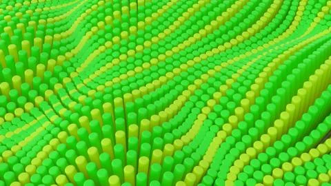 Abstract green yellow lines background with cylinders. Ceramic round tiles. G Illustrazione stock