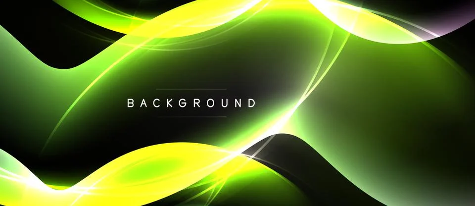 Abstract green yellow waves create dynamic background. Smooth curves, bright 스톡 일러스트