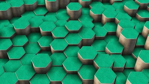 Abstract GreenHexagons Background Random Motion, 3d  Animation, Stone Material Stock Footage 124643356
