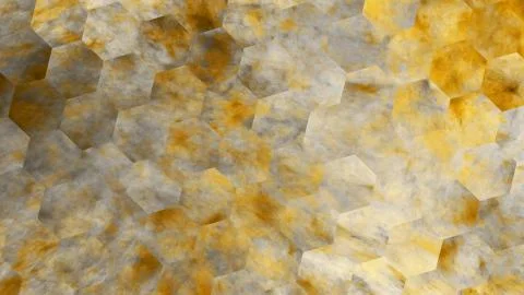 Abstract grey and yellow hexagonal texture. Geometric fractal background. Fan Stock Illustration