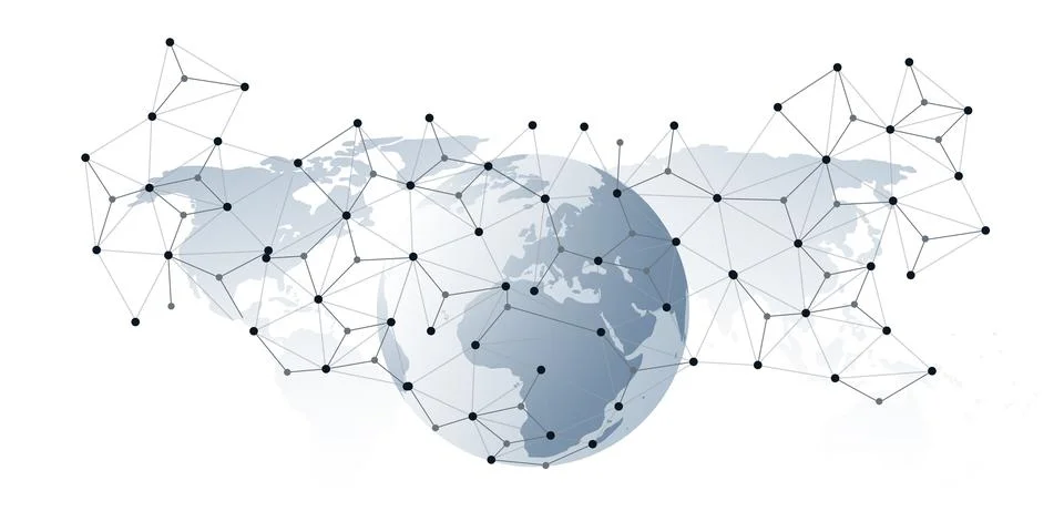 Abstract grey globe with 3d network points and lines connecting continents .. Stock Illustration