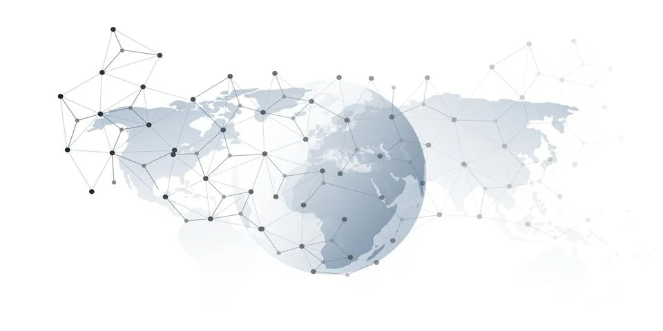 Abstract grey globe with 3d network points and lines connecting continents .. Stockillustratie