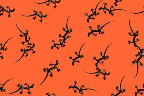 Abstract Grey Lizards Seamless 3D Pattern on Orange 库存插图