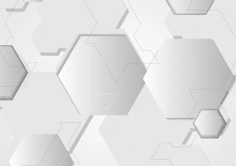 Abstract grey minimal tech hexagons background Stock Illustration