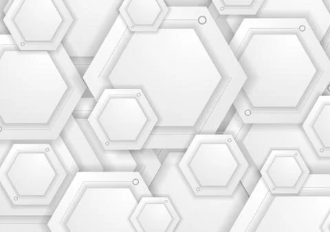 Abstract grey paper hexagons tech background Stock Illustration
