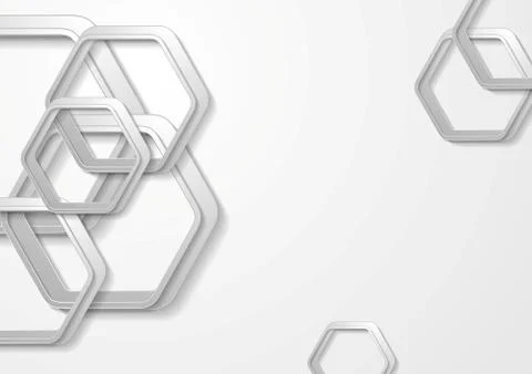 Abstract grey paper tech hexagon shapes background Stock Illustration