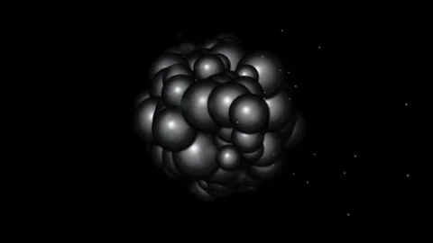 Abstract grey spheres rotating in cluster over black background with floati.. Video stock 345574084