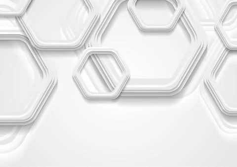 Abstract grey tech background with paper hexagons Stock Illustration