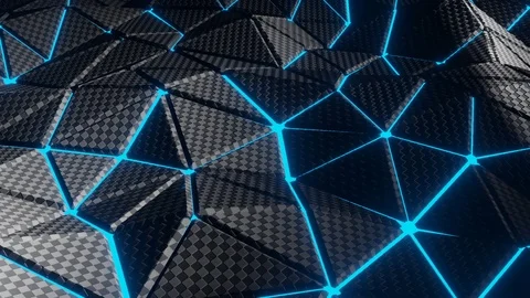 Abstract grey triangle checkered pattern 3D wave on blue light blur neon. Stock Footage 125084839