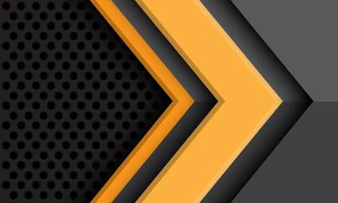 Abstract grey yellow arrow direction geometric with black circle mesh design Stock Illustration