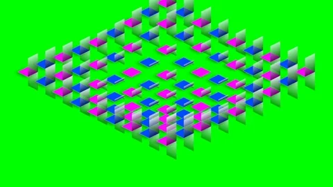 Abstract grid of alternating pink and blue cubes on a vibrant green backgroun Stock Footage 340900754