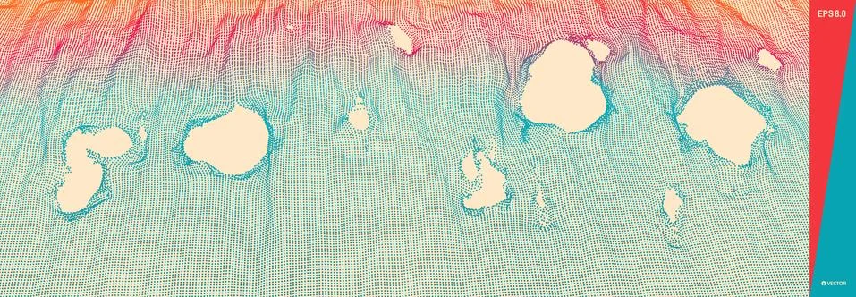 Abstract grid background with hole. Array with dynamic particles. Texture. Stock Illustration