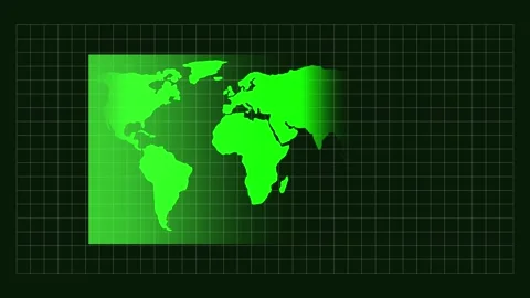 Abstract grid background - movement of spotlight window over world map Stock Footage 151276494