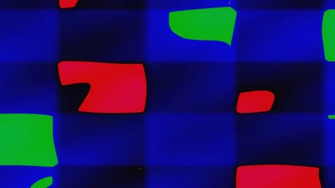 Abstract grid with blue squares and scattered red green shapes Video stock 328914538