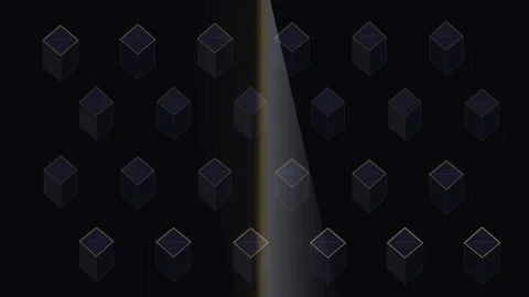 Abstract grid of dark isometric cubes with glowing gold outlines Stock Footage 335939187