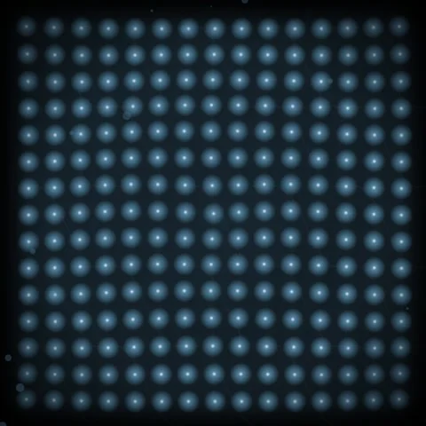 Abstract Grid of Glowing Dots on Black Background, Futuristic Digital Pattern Stock Footage 347809616