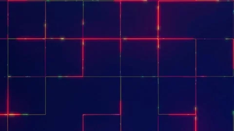 Abstract Grid of Glowing Red and Yellow Lines on Dark Blue Stock Footage 327474529