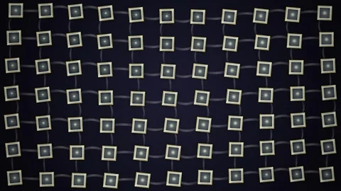 Abstract Grid of Glowing Squares and Lines on Dark Blue Background - Digita.. Stock Footage 346661229